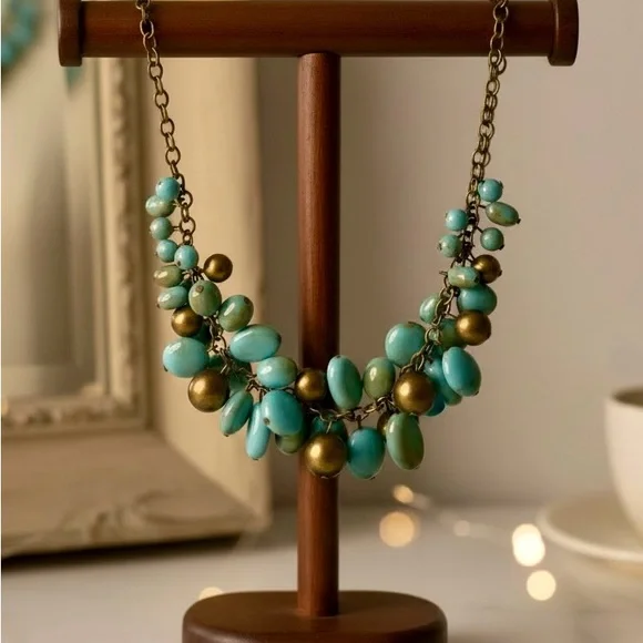 🧚🏻♀️ Turquoise Blue & Bronze Statement Necklace NWOT Adjustable 17–20” - Picture 2 of 4